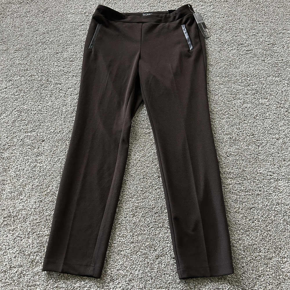 SOHO Apparel Ltd. Dress Pants Womens M Brown Knit Straight Pull On Stretch Work